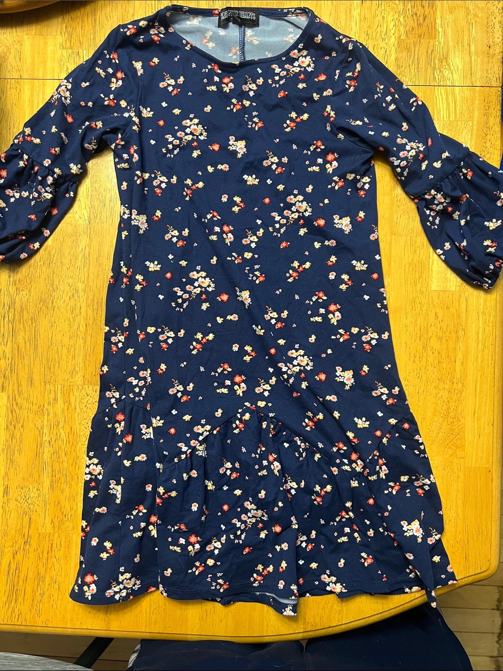 Kids Floral Navy Dress with Ruffle Hem - Casual Everyday